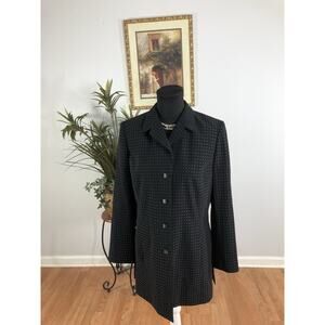 Dress Barn Woman Jacket Coat Black & White 6 Pockets Long Sleeve Clueless Preppy